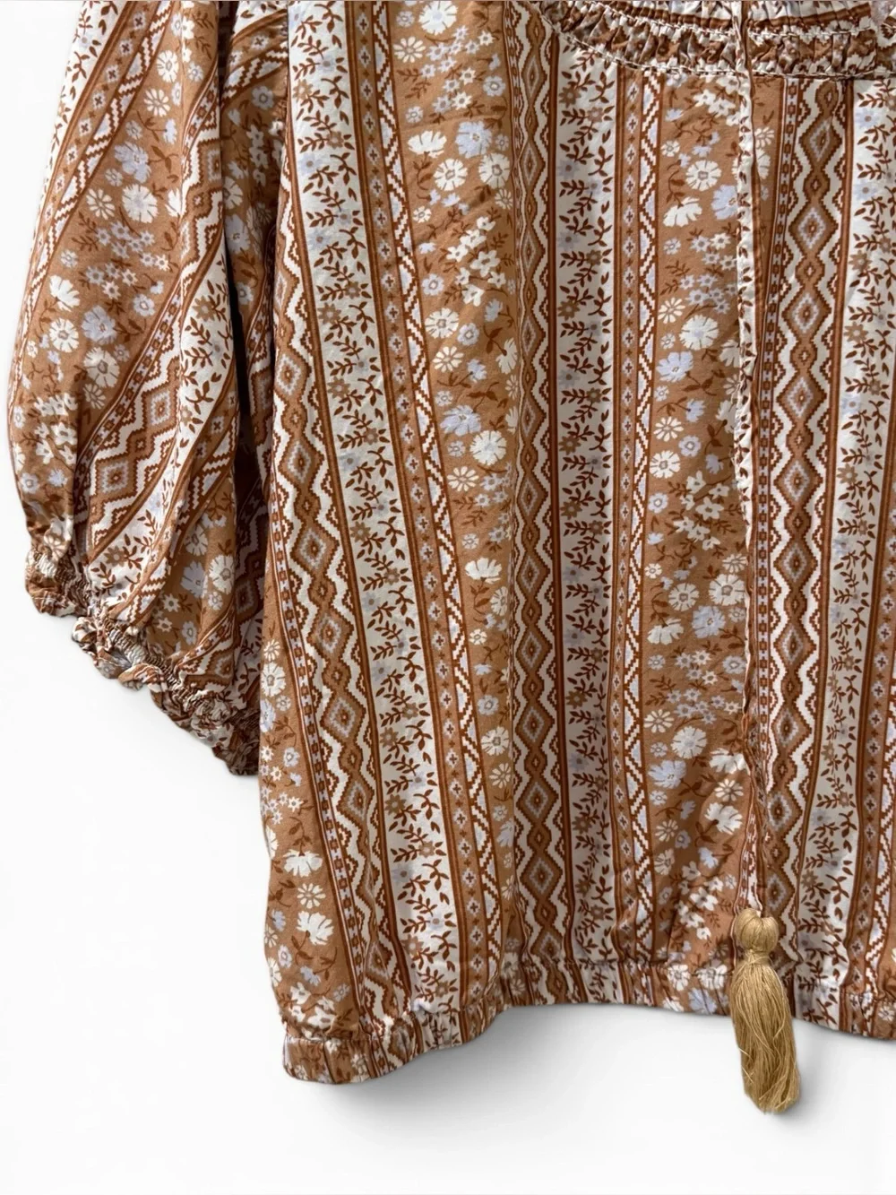Wrangler Retro Floral Stripe Crop Top Peasant Rayon Boho Western Blouse Large - Picture 4 of 9